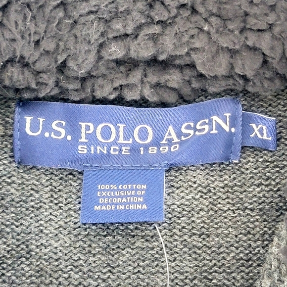 NWT US Polo Assn Pullover Quarter Zip High Neck Textured Sweater Faux Sherpa* - Picture 7 of 14